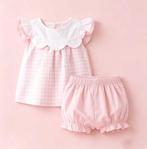 Conjunto de ropa de verano para niña GT1674 personalizado con estampado de lazos azules y rosas, sudadera con capucha de manga larga para niña. - Product Image 2