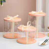 Grande boîte à gâteau transparente rose, imperméable, recyclable, en matériau PET, épaisseur 2 mm, forme cylindrique, pour l'emballage de desserts d'anniversaire