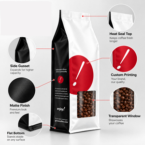 Sacs à fond plat personnalisés, faciles à ouvrir, imprimés, de qualité alimentaire, résistants à l'humidité, avec fermeture éclair, pour café, thé, aliments pour animaux de compagnie - Product Image 2