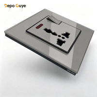 Prise murale USB industrielle universelle grise 18W Type-C à charge rapide intelligente, en verre trempé, 4 prises 16A UK avec interrupteurs 1/2 voies