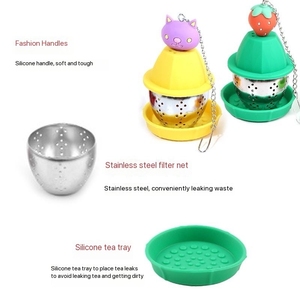 Cute Cartoon Design 304ss Silicon Food Grade Eco-Friendly Leaf Shape Strainer Filter Silicone <strong>Tea</strong> <strong>Infuser</strong> with Drip Tray - Product Image 3