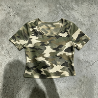 T-shirt vintage pour femme de haute qualité, fabriqué par un fabricant de renom, à manches courtes, imprimé camouflage intégral