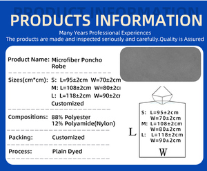 Tùy Chỉnh Logo Sợi Nhỏ Cát Miễn Phí Nhanh Chóng Làm Khô Siêu Thấm Mềm Mại Và Trọng Lượng Nhẹ Thay Đổi <span class=keywords><strong>Poncho</strong></span> - Product Image 4