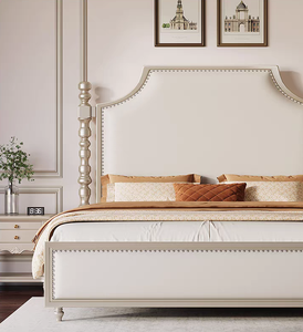 Mỹ Phong Cách Sang Trọng Gỗ Rắn Giường Đôi Mềm Mại Bọc Cao tựa lưng Thoải Mái Da Trắng Giường Cho Đồ Nội Thất Phòng Ngủ - Product Image 3