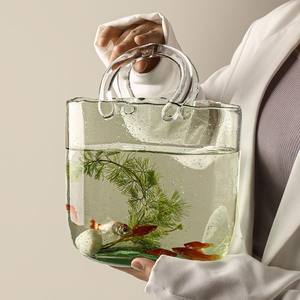 Nouveau Design Hydroponique Panier Forme Vase Maison Verre Transparent Fish Tank Décoration Aquarium - Product Image 1