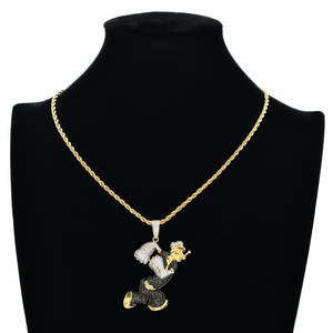 Ciondolo Popeye da uomo <span class=keywords><strong>con</strong></span> micro zirconi intarsiati, collana hip-hop <span class=keywords><strong>con</strong></span> catena a corda in lega di rame placcata oro - Regalo di anniversario - Product Image 5