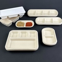 Nampan pulp 3 sekat sekali pakai, biodegradable, komposabel, dari bagasse, untuk saus sushi dan salsa