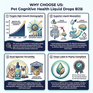 Gouttes liquides OEM pour la santé cognitive des animaux de compagnie, DHA, Ginkgo Biloba, complément alimentaire pour le cerveau des chiens et des chats âgés, concentration et mémoire, 60 ml - Product Image 2