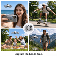 Drone caméra 4K HD avec suivi intelligent IA, mini-caméra volante format paume, quadricoptère pour vlog, photographie aérienne de voyage, télécommande
