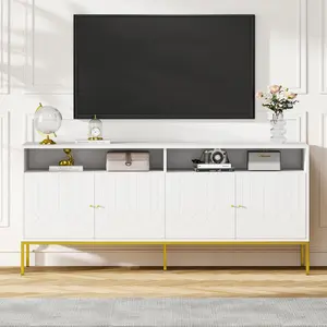 Meuble TV de luxe blanc Meuble TV moderne en or du milieu du siècle Meuble TV Étagère de présentation Support TV Table console