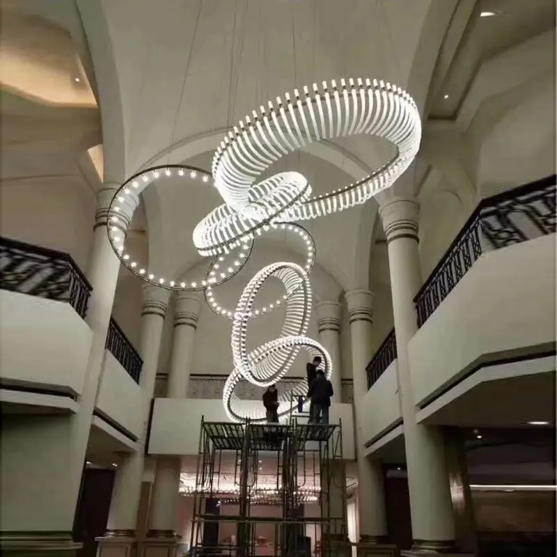 Большая Высокая потолочная спиральная Люстра для отеля, виллы, современная светодиодная индивидуальная подсветка, освещение и украшение, хром/золото