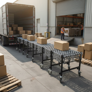 35 kg'lık Kamyon, Depo Konteyneri Yükü Boşaltma İçin CE Esnek Manuel Metal Paten Tekerlekli Teleskopik Konveyör Bant Perakende Fiyatı - Product Image 2