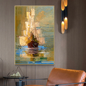 Hiện đại trừu tượng vải nghệ thuật thuyền trong màu xanh lá cây biển thuyền buồm sơn dầu cho hành lang - Product Image 4