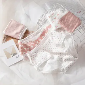 Cheap Comfortable Breathable Underwear Pink And White Girls Sexy Photo Cotton Strech Women Panty