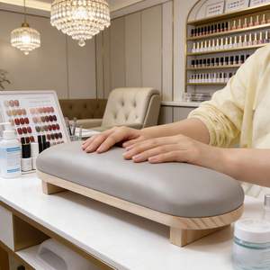 Minimalist <b>Nail</b> Salon Pro Pillow Set - Hand Pillow, Table Mat, Natural Wood and Leather, Stain-Resistant, Special Tools - Product Image 2