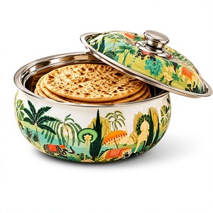 Casserole moderne ronde en acier inoxydable émaillé avec couvercle - Product Image 1