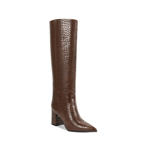 WETKISS Bottes aux genoux à <span class=keywords><strong>talon</strong></span> épais et à motif de crocodile de soie de lait <span class=keywords><strong>noir</strong></span> en vedette-Brun mat - Product Image 1