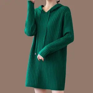 Outono E Inverno Novo Casual Pullover Manga Longa Com Capuz Knitwear Vestido Outono Roupas Para Mulheres