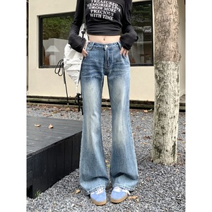 กางเกงยีนส์ขาบานเอวสูงสำหรับผู้หญิงกางเกงทรงเกือกม้าระบายอากาศได้ดีอเนกประสงค์สำหรับฤดูใบไม้ผลิและใบไม้ร่วงสไตล์เรโทร2025 - Product Image 4