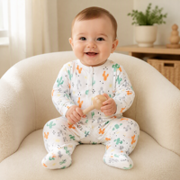 Combinaison pour bébé à imprimé arc-en-ciel bleu, 100% coton, manches longues, unisexe, pyjama pour nouveau-né avec pieds fermés