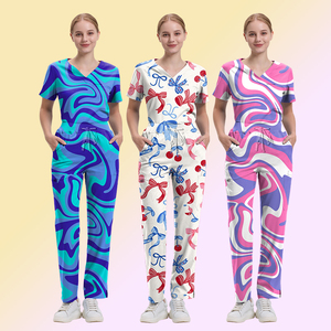 2025 Unisex impreso enfermera Scrub Sets cómodo todo el día Jogger suave estiramiento transpirable patrón multicolor para hombres y mujeres - Product Image 2