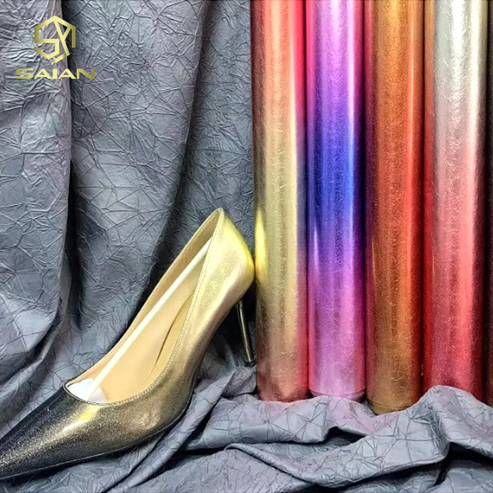 Rollo de cuero sintético de imitación nacarado de PU con espejo degradado de cambio de Color holográfico metálico para bolsos DIY, zapatos, lazos artesanales