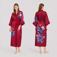 Femmes grande taille luxueux Vintage imprimé fleuri longue Robe pyjamas haute qualité doux soyeux vêtements de nuit chemise de nuit Kimono peignoir