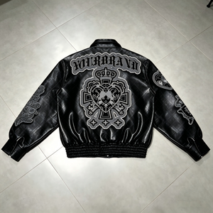 Giacca Varsity Personalizzata in Vera Pelle Vintage per Uomo, Giacca da <span class=keywords><strong>College</strong></span> con Ricamo in Ciniglia, Giacca in Pelle PU con Zip - Product Image 2
