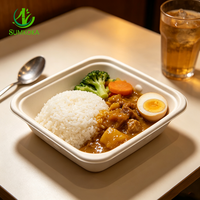 Boîte à lunch carrée jetable en bagasse de canne à sucre compostable SUMKOKA 143 mm, compatible micro-ondes, pour salade et plats à emporter