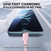 Cable de Carga Rápida USB-C a USB-C de 65W PD, Cable Cargador Duradero de Silicona Líquida para Laptop, Android, iPhone, Transferencia de Datos de 480Mbps