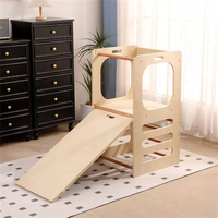 Tours d'escalade en bois Montessori pour enfants avec toboggans, tour d'apprentissage pliable et réglable, marchepied d'aide en cuisine Montessori