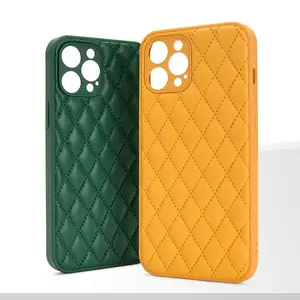 Fashion Rhombus Pattern Solid Color Cloth Skin Soft Leather Phone Case For iphone 14 13 12 11 Pro Max Bumper Back Cover