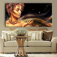 Affiche personnalisée en gros : Portrait de femme noire, Art mural africain, Impression sur toile pour décoration de salon et de maison