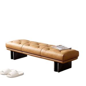 Genuine Leather Bench Tufted Design Solid <b>Wood</b> Base Bedroom Dressing Room <b>Stool</b> - Product Image 5