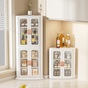<b>Corner</b> <b>Cabinet</b> Triangular Kitchen Storage 3-Tier With Glass Doors Countertop Organizer - Product Image 4