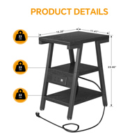 Petites tables d'appoint avec forme métallique Lucky 7, table d'appoint avec station de charge, table de chevet à 3 niveaux avec prises et ports USB