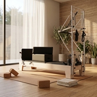 Kit Pilates Professionnel BSW High Reformer Half Cadillac en Bois d'Érable Écologique, Conception 2-en-1 Gain de Place pour Entraînement Complet du Corps