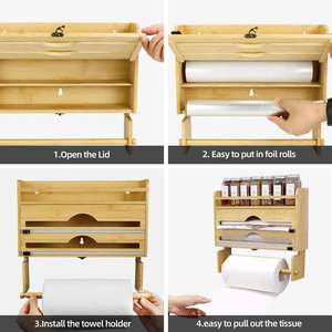 Feuille et emballage en plastique organisateur cuisine essuie-tout et pots à épices distributeur de <span class=keywords><strong>papier</strong></span> d'<span class=keywords><strong>aluminium</strong></span> en bambou avec porte-serviettes en <span class=keywords><strong>papier</strong></span> - Product Image 4