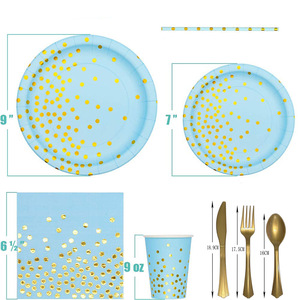 ชุดจานกระดาษลายจุดแบบใช้แล้วทิ้ง รูปทรงกลม สีชมพู ดำ และทอง สำหรับเด็กและงานเลี้ยงปีใหม่ ของตกแต่งโต๊ะอาหาร - Product Image 5