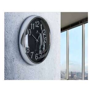JUSTAMINUTE Wall <b>Clock</b> (35.5cm) Black and Chrome 00816N - Product Image 2