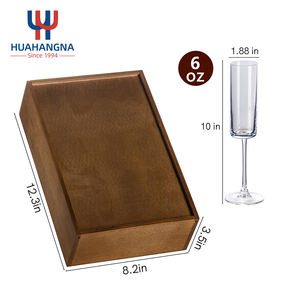 6オンスストレートステムミモザシャンパンフルートグラス2本セット木製ギフトボックス女性用ウェディングパーティーカップル新婚夫婦 - Product Image 3