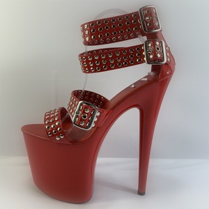 Nuovo <span class=keywords><strong>tacco</strong></span> sottile <span class=keywords><strong>20</strong></span> <span class=keywords><strong>cm</strong></span> 8 pollici con punta che perde tacchi alti tacchi alti neri Punk travestito moda sandali alla caviglia ABS cinturino per l'estate - Product Image 4