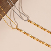 Bracelet en acier inoxydable plaqué or 18 carats avec perles et chaîne à maillons double, extenseur mixte délicat pour femme