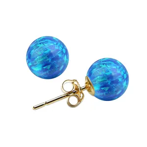 1 Pair Price Opal Earring 925 Silver Stud Earrings 5mm Blue White Ball Synthetic Fire Opal Jewelry for DIY Gift