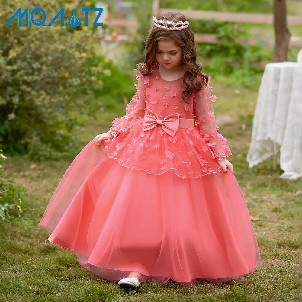 Mqatz dài tay áo hoa cô gái Váy cưới cô gái Boutique Dresses trẻ em sinh nhật Dresses cho cô gái