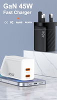 Chargeur rapide PD 45W 3.0 ignifuge avec prise UK double port USB-C pour 16 pouces et ordinateur portable