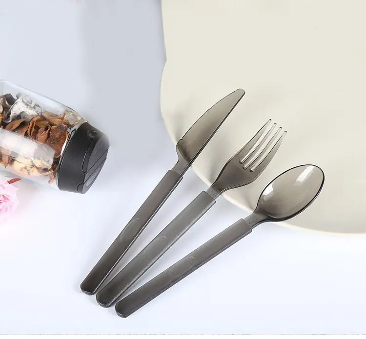 Wholesale High Quality Western Restaurant Food Grade Black Disposable Plastic Cutlery Fork Spoon Knife Set