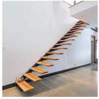 Escalier droit en bois massif chêne foncé avec marches flottantes en acier, usine TAKA Foshan