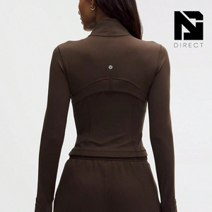 Define <b>Cropped</b> Jacket Walnut Crunch Brown Full Sleeve <b>Zip</b>-<b>Up</b> Yoga Jacket Solid Color Activewear Tops - Product Image 2