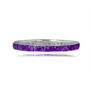 Classic 14K 18K Solid Gold French Cut Amethyst Gemstone Bezel Setting Half Eternity <b>Wedding</b> Ring for Women Gift Gemstone Jewelry - Product Image 1